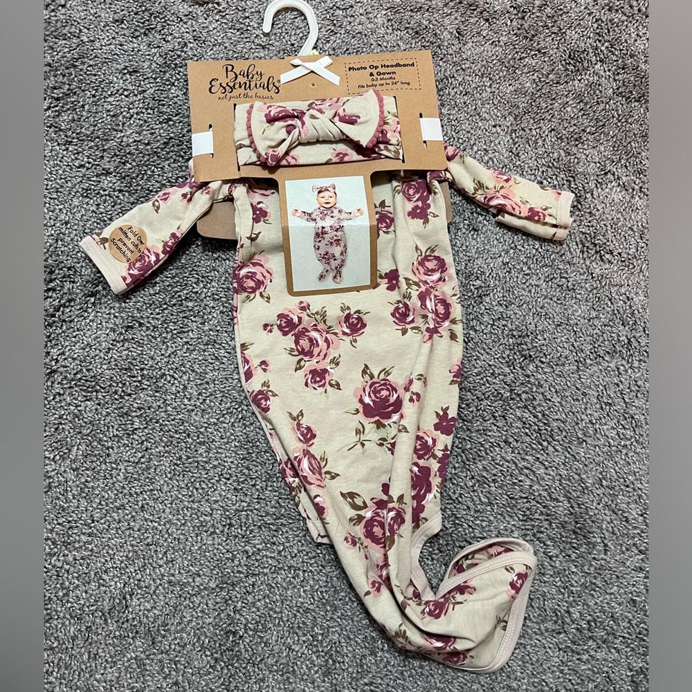 Floral photo op headband and gown 0-3 months